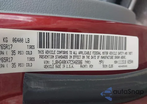 2007 Jeep Commander Sport from USA, damaged, VIN 1J8HG48K47C546586